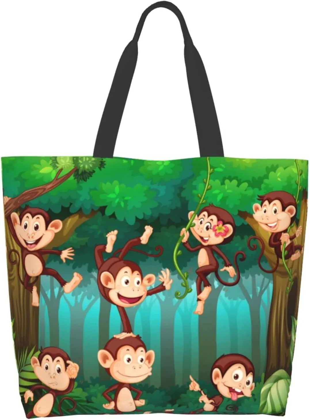 Monkey Tote Shoulder Bag Cute Grocery Bags Storage Handle Shopping Bag Portable Animal Bag