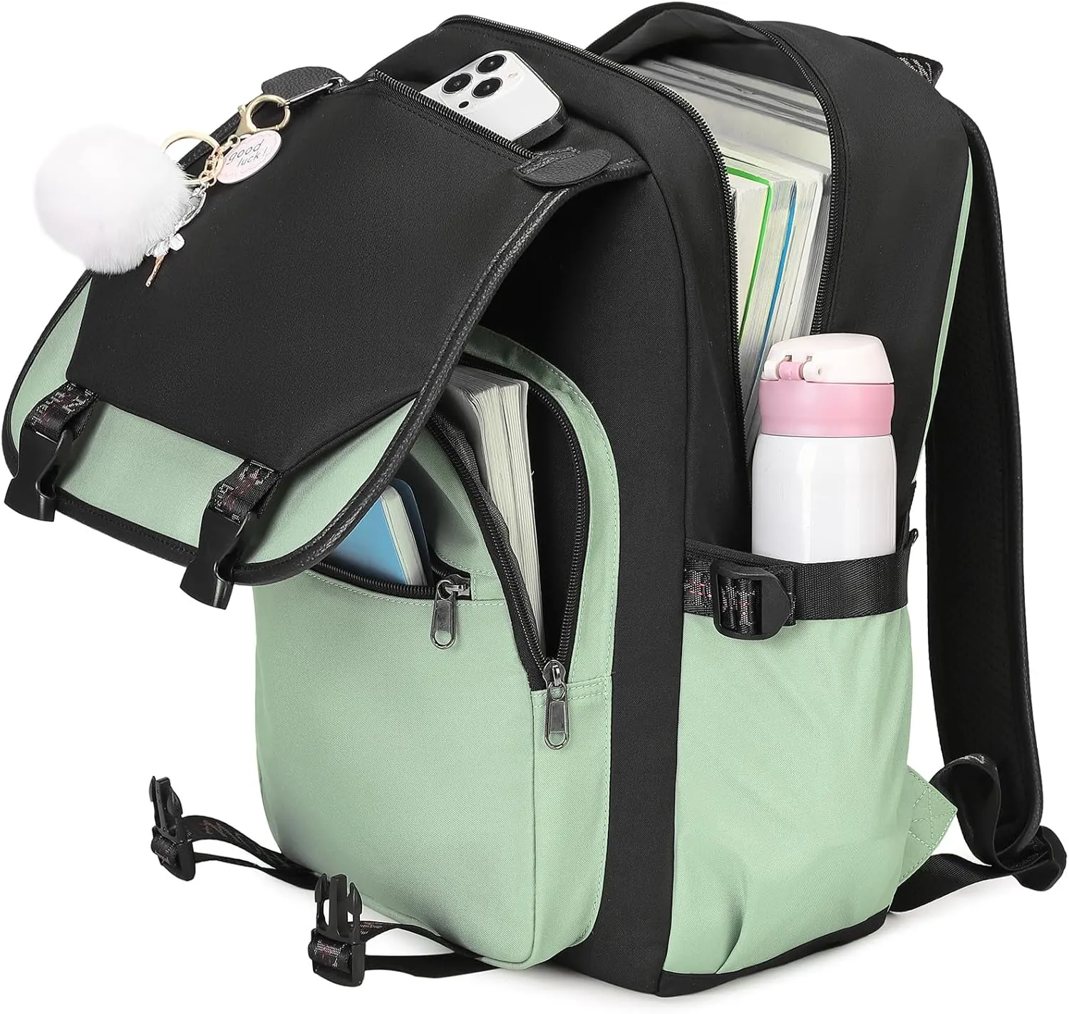 MOONBABY Girls Backpack School Bookbag for Teens Large Capacity Aesthetics Bags for Middle High School, Green