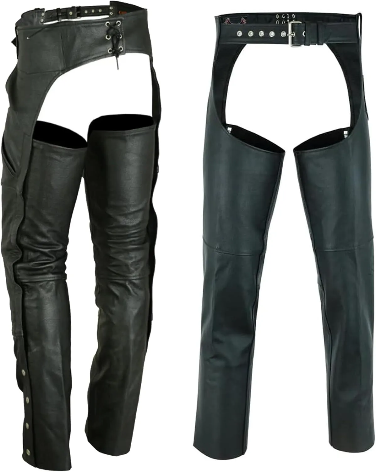 Motorcycle Leather Chaps for Men & Women - Biker Riding Cowboy Chaps with Multi Pockets & Customizable fit