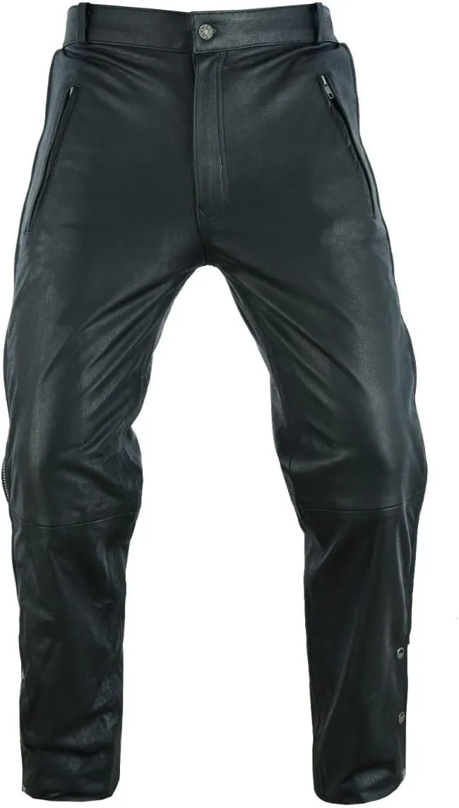 Motorcycle Leather Chaps/Pants for Men Biker Riding Cowboy Chaps Black Multi-Pocket Split Soft Leather Pants with Zipper