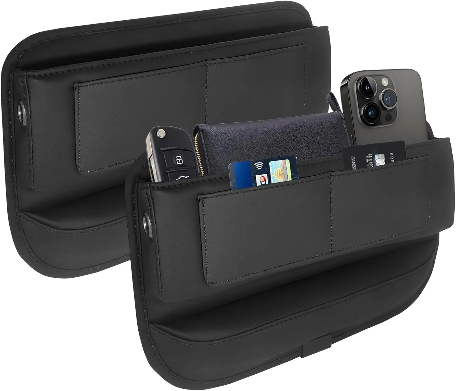 Multi-functional Car Seat Gap Filler and Organizer,Premium Vegan Leather Gap Filler and Storage Between Seats,Upgraded Capacity-Store Phone,Keys,Credit Cards,Glasses (2 pcs)