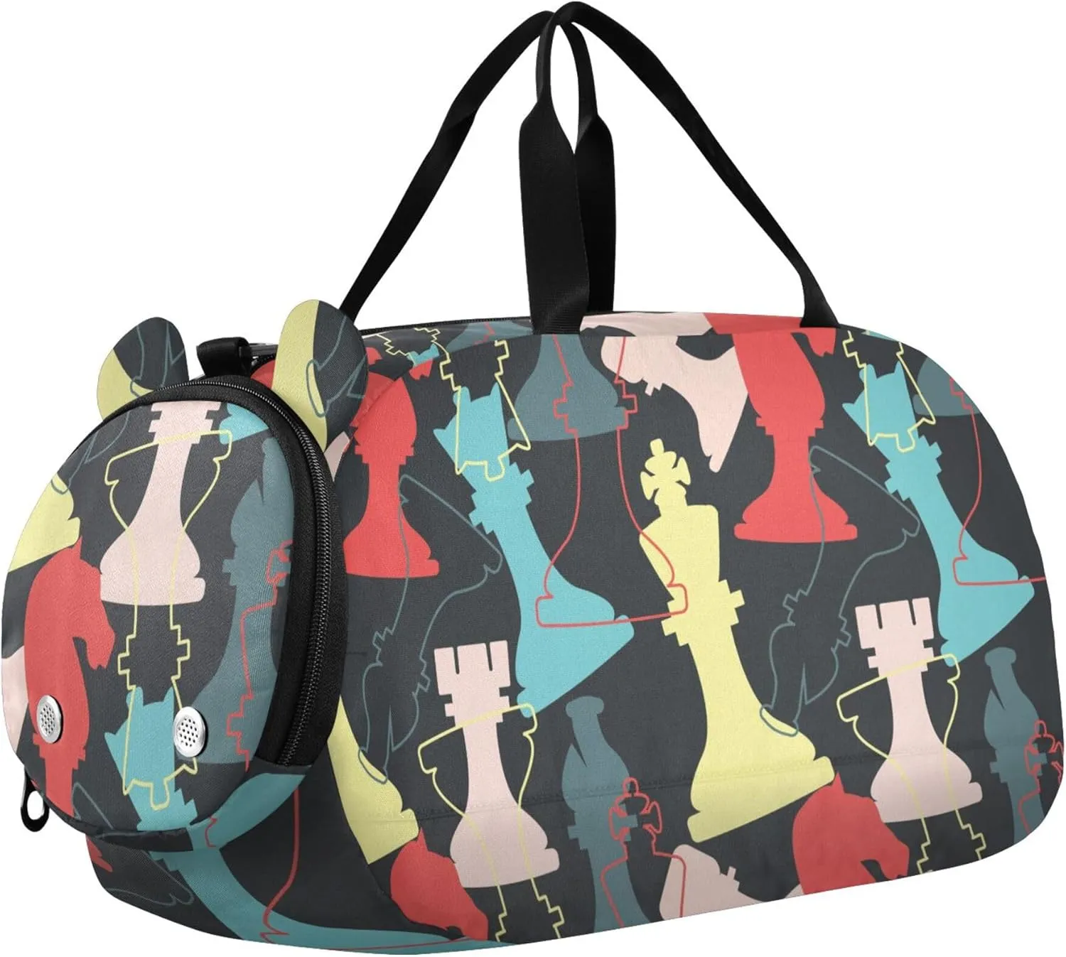 Multicolored Chess Pieces Sports Duffle Bag for Girls Boys Kids, Gym Bag with Shoe Compartment, Kids Travel Overnight Weekender Shoulder Bag