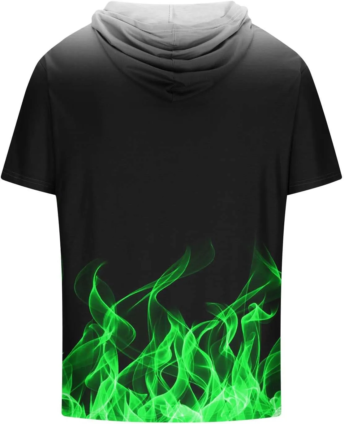 Muscularfit Graphic Tees Men 2024 Fashion Flame Print Drawstring Hooded Shirts Casual Short Sleeve Loose Pullover Workout Top