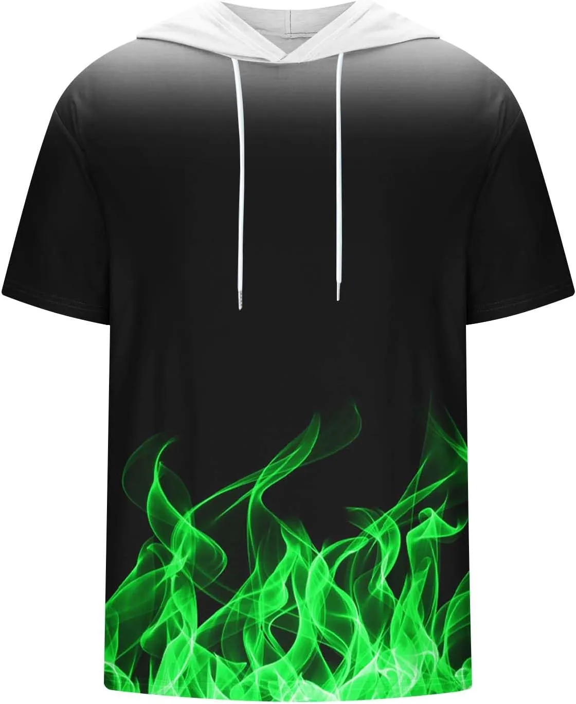 Muscularfit Graphic Tees Men 2024 Fashion Flame Print Drawstring Hooded Shirts Casual Short Sleeve Loose Pullover Workout Top