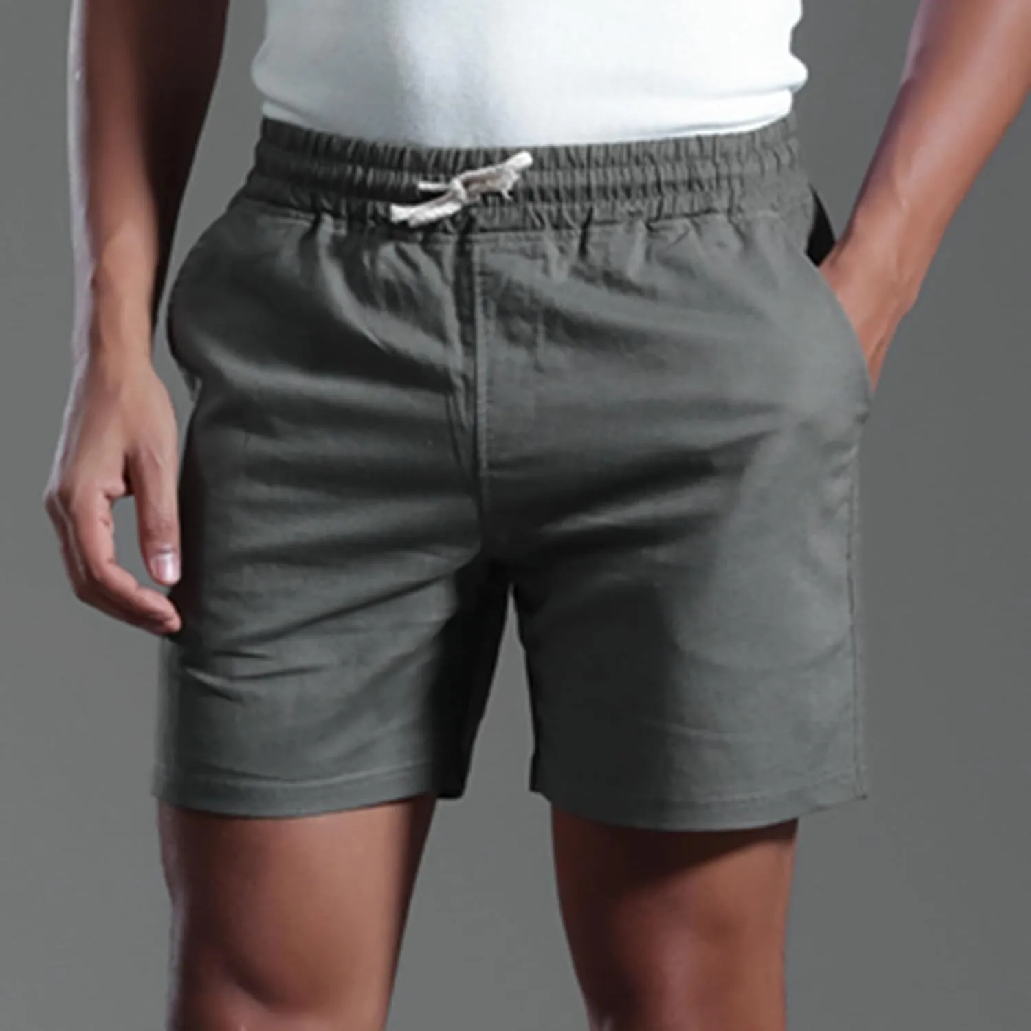Muscularfit Mens Stretch Shorts Summer Causal Elastic Waist Drawstring Cotton Linen Shorts Loose Fit Solid Gym Beach Shorts