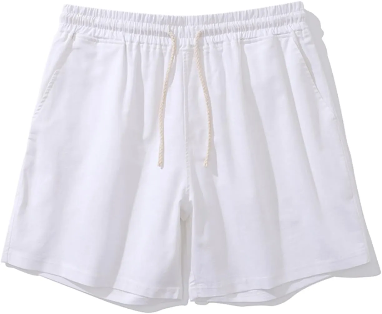 Muscularfit Mens Stretch Shorts Summer Causal Elastic Waist Drawstring Cotton Linen Shorts Loose Fit Solid Gym Beach Shorts