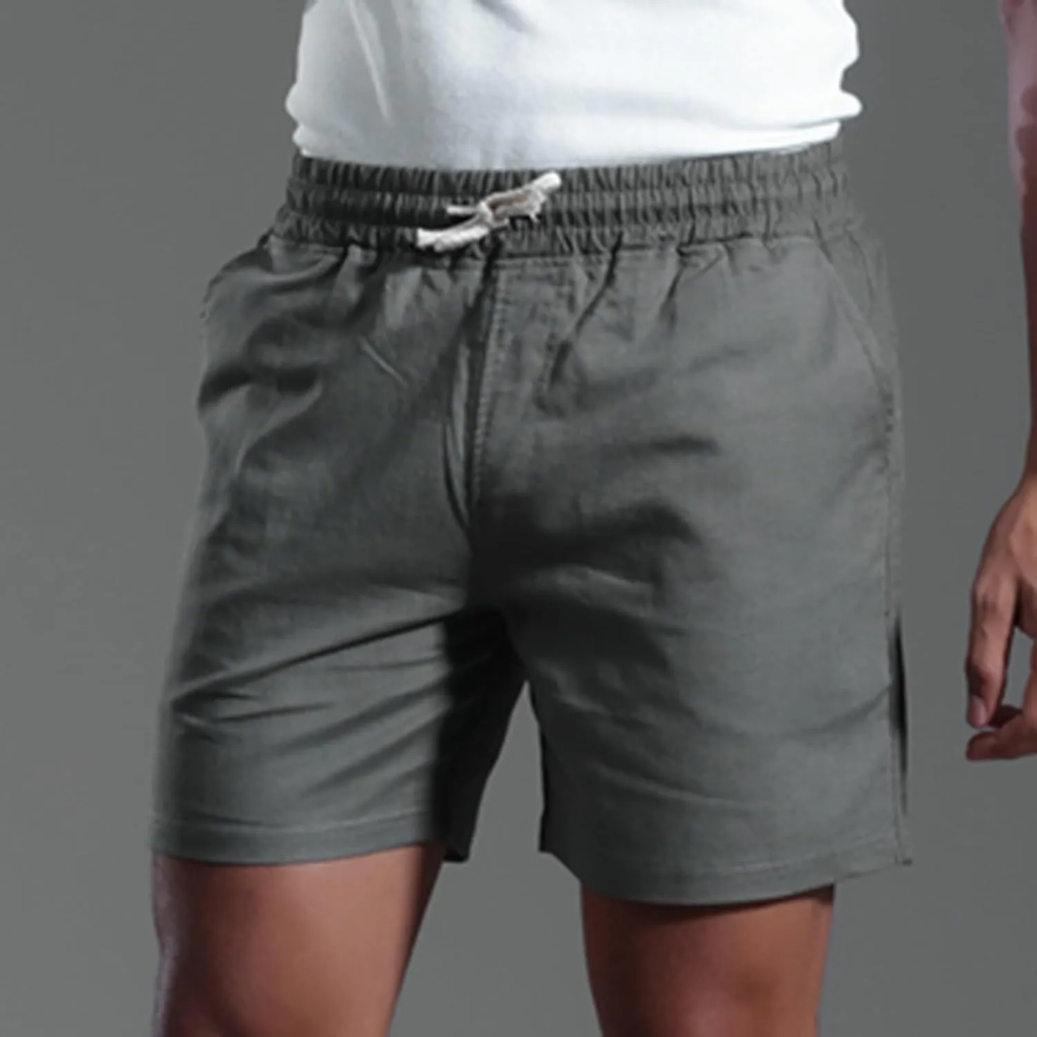 Muscularfit Mens Stretch Shorts Summer Causal Elastic Waist Drawstring Cotton Linen Shorts Loose Fit Solid Gym Beach Shorts
