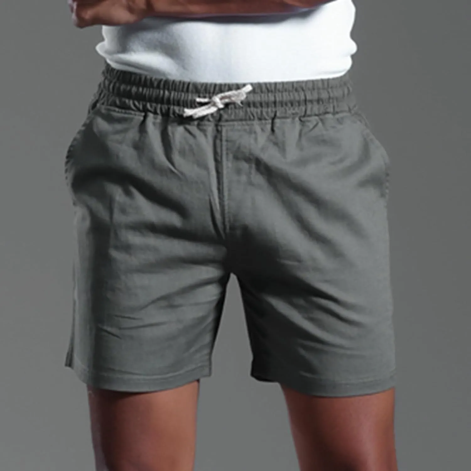 Muscularfit Mens Stretch Shorts Summer Causal Elastic Waist Drawstring Cotton Linen Shorts Loose Fit Solid Gym Beach Shorts