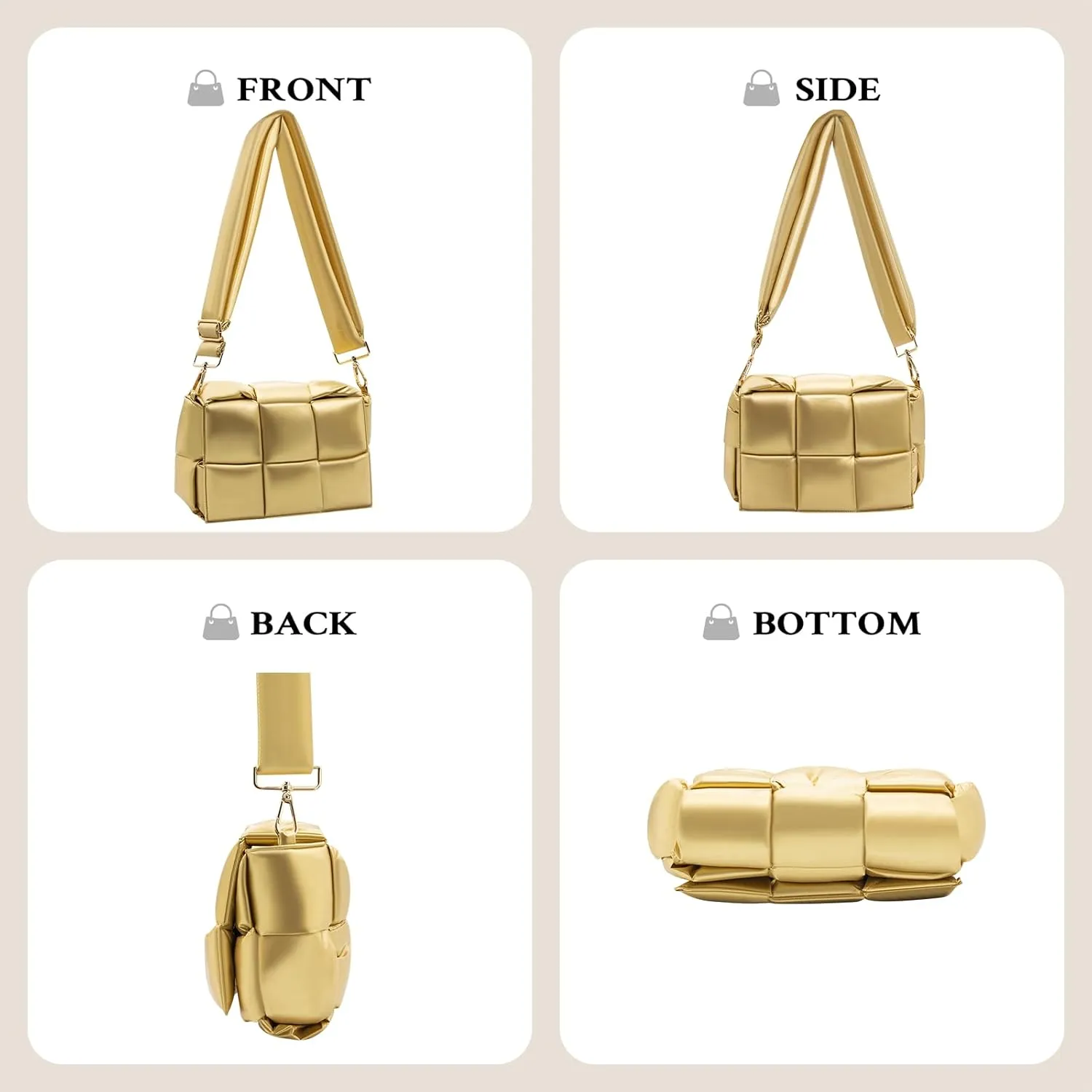 NAARIIAN Shoulder bags for women, Light-weight small puffer purses waterproof, hand-woven puffy bag crossbody handbag
