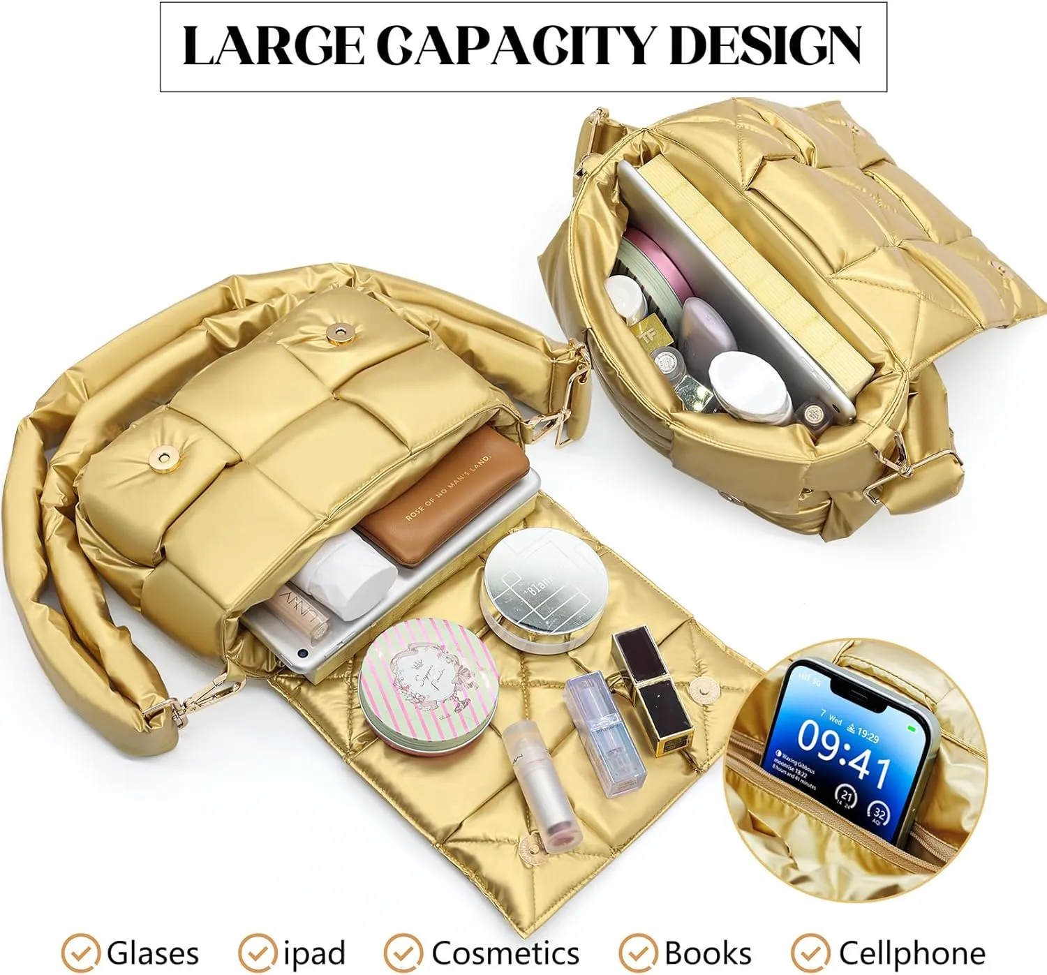 NAARIIAN Shoulder bags for women, Light-weight small puffer purses waterproof, hand-woven puffy bag crossbody handbag