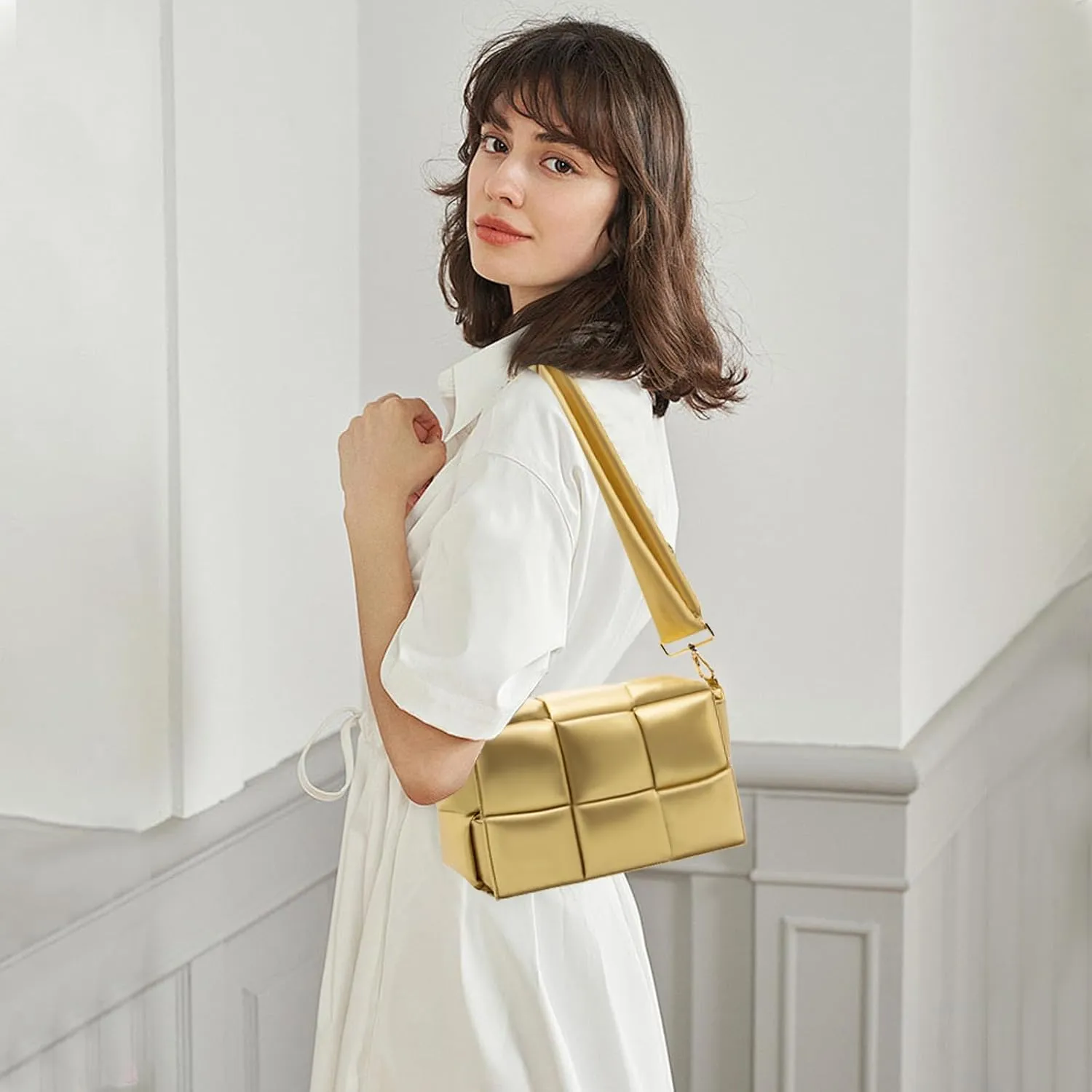 NAARIIAN Shoulder bags for women, Light-weight small puffer purses waterproof, hand-woven puffy bag crossbody handbag