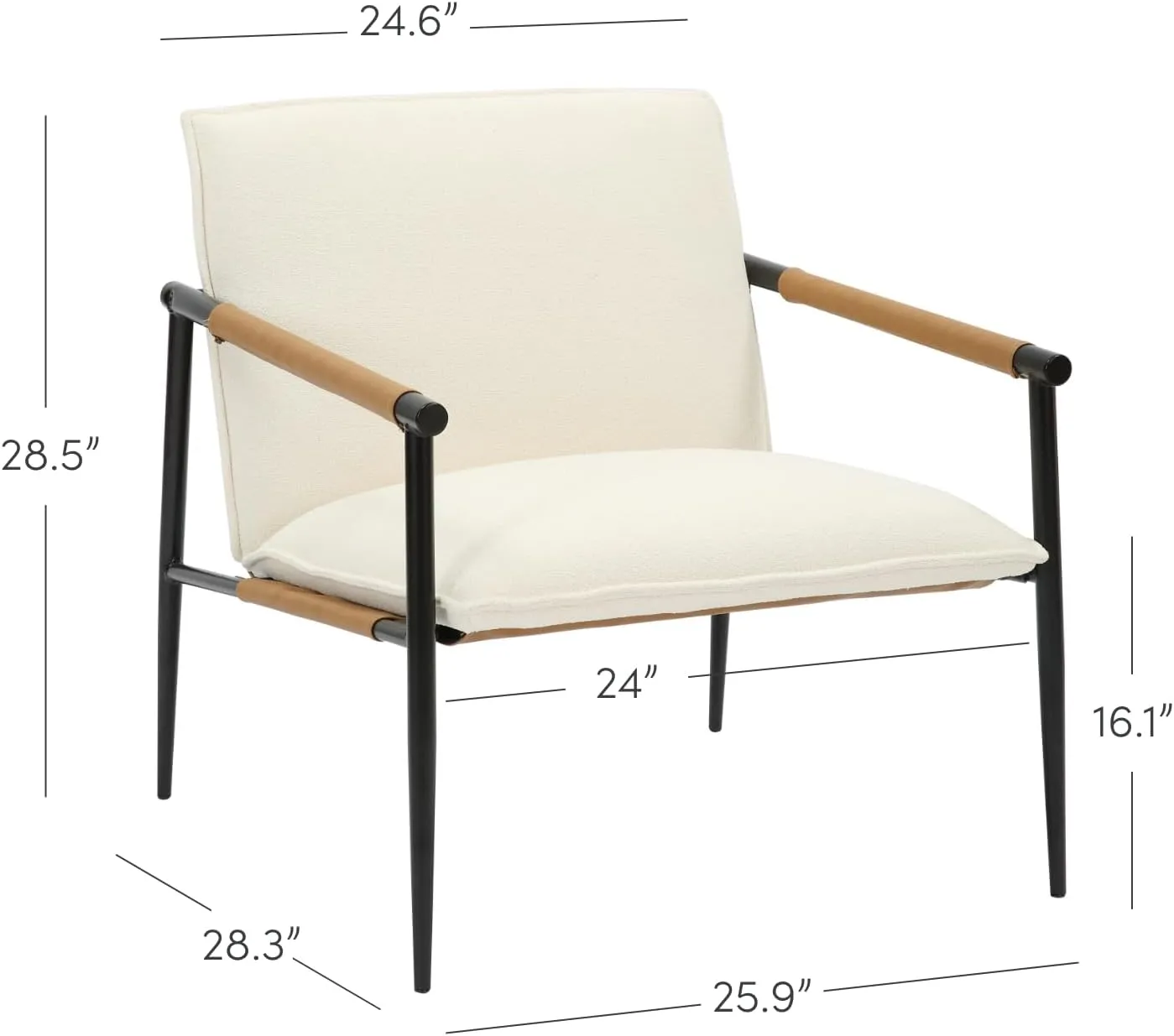Nathan James Omel Lounge Reading Chair, Modern Living Room Accent Chair with Metal Frame and Boucle Upholstery, Cream Boucle/Black, Set of 2