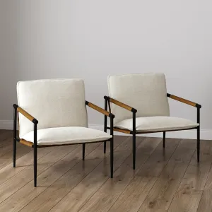 Nathan James Omel Lounge Reading Chair, Modern Living Room Accent Chair with Metal Frame and Boucle Upholstery, Cream Boucle/Black, Set of 2