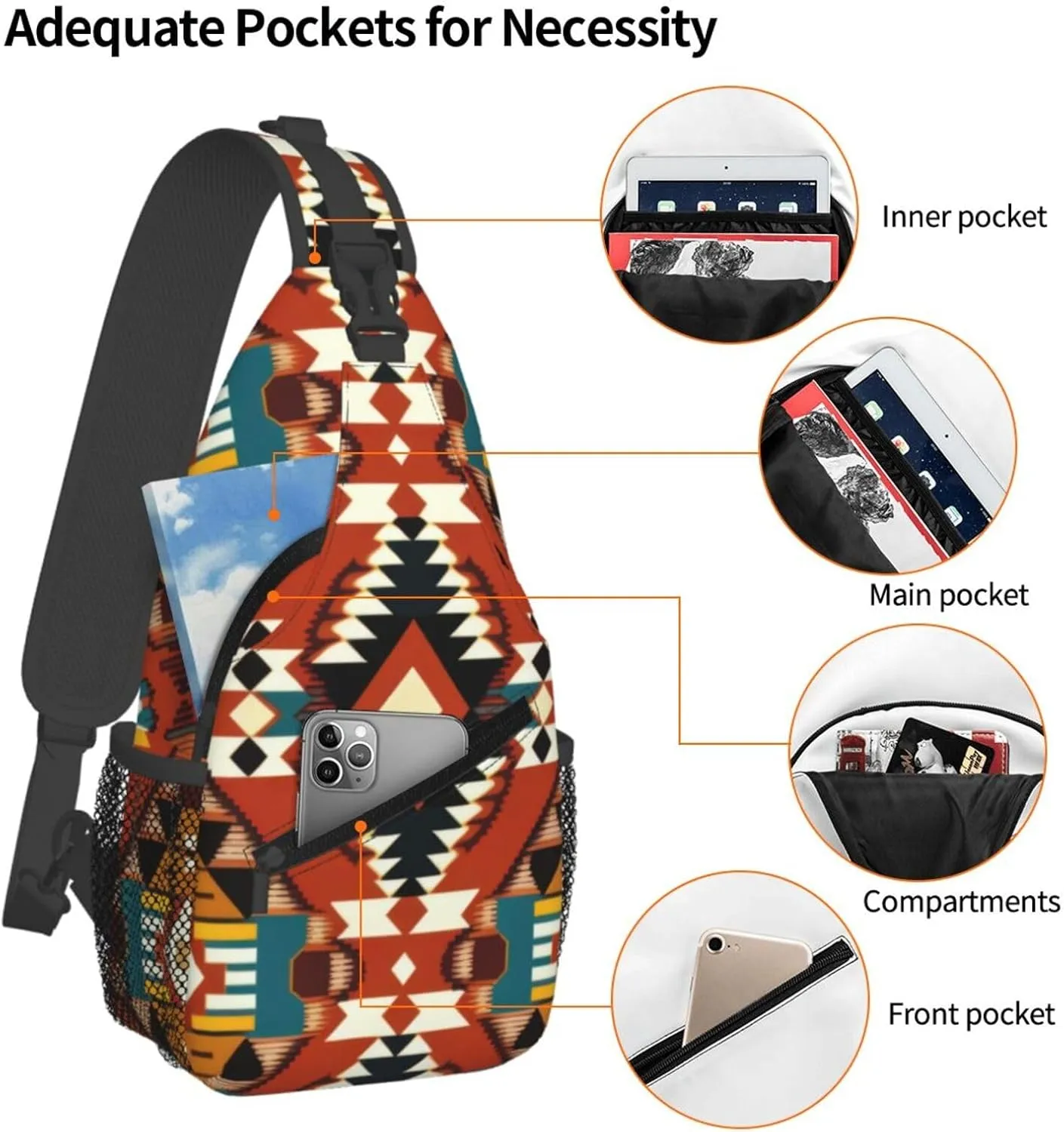 Native Southwest American Crossbody Sling Backpack, Sling Bag Travel Hiking Chest Bag Unisex Daypack