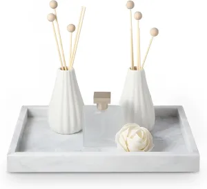 Natural Marble Tray for Bathroom, 12"" x 8"" Natural Marble Serving Tray for Kitchen & Home Decor – Natural Marble Vanity Organizer, White