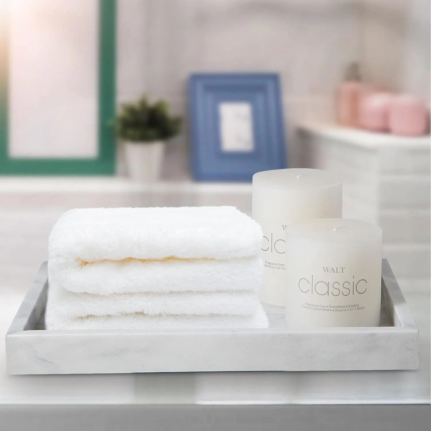 Natural Marble Tray for Bathroom, 12"" x 8"" Natural Marble Serving Tray for Kitchen & Home Decor – Natural Marble Vanity Organizer, White