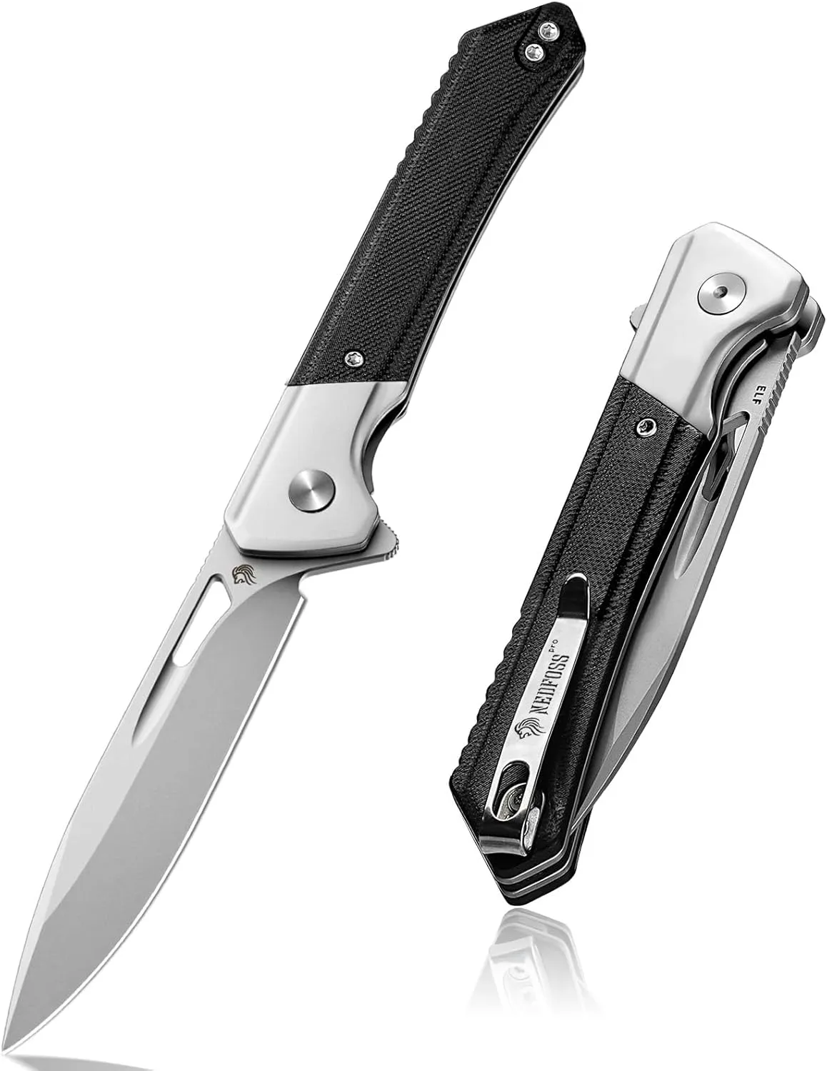 NedFoss ELF Pocket Knife, 3.3" D2 Blade EDC Knife with G10 Handle, Flipper Open, Deep Carry Pocket Clip, Lightweight Slim Utility Folding Knives for Men Women