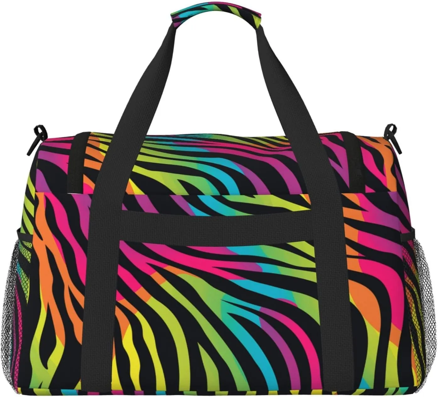 Neon Zebra Print Duffle Bag Foldable Travel Tote Bag Carry On Large Weekender Overnight Bags Waterproof Gym Bag For Women Men