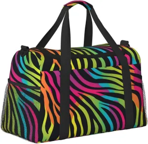 Neon Zebra Print Duffle Bag Foldable Travel Tote Bag Carry On Large Weekender Overnight Bags Waterproof Gym Bag For Women Men