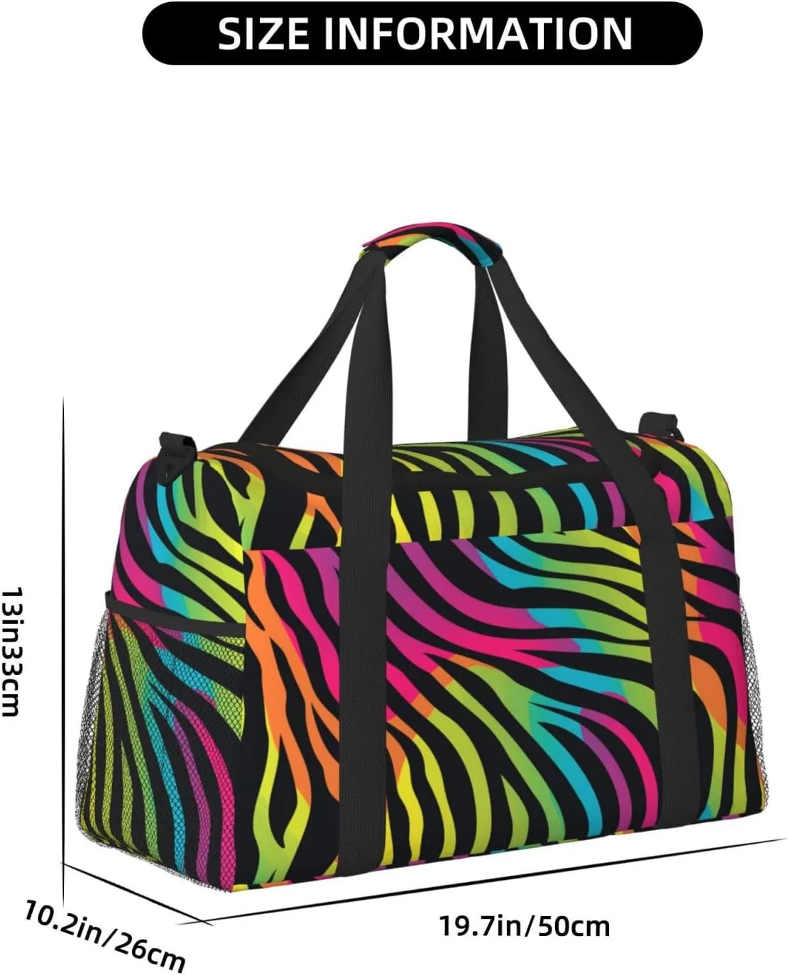 Neon Zebra Print Duffle Bag Foldable Travel Tote Bag Carry On Large Weekender Overnight Bags Waterproof Gym Bag For Women Men