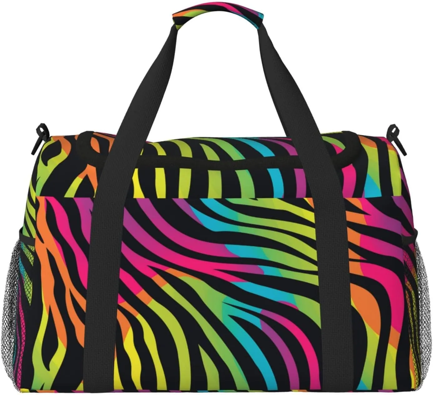 Neon Zebra Print Duffle Bag Foldable Travel Tote Bag Carry On Large Weekender Overnight Bags Waterproof Gym Bag For Women Men