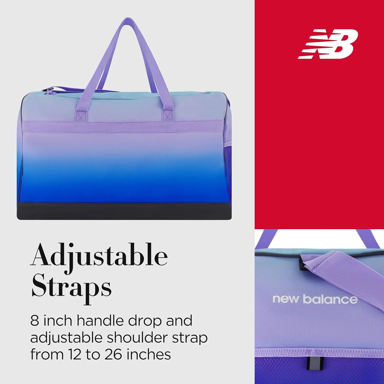 New Balance Duffel Bag, Small Carry On Gym Travel Luggage with Carrier Handles and Adjustable Shoulder Strap