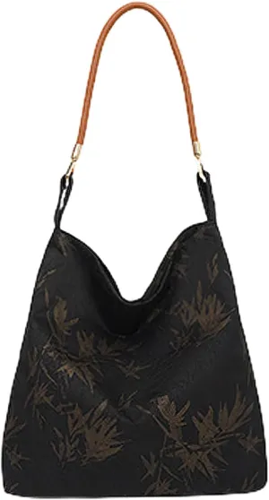 New Chinese Style Bamboo Print Crossbody Bag Embroidered Minimalist Vintage Shoulder Purse for Women