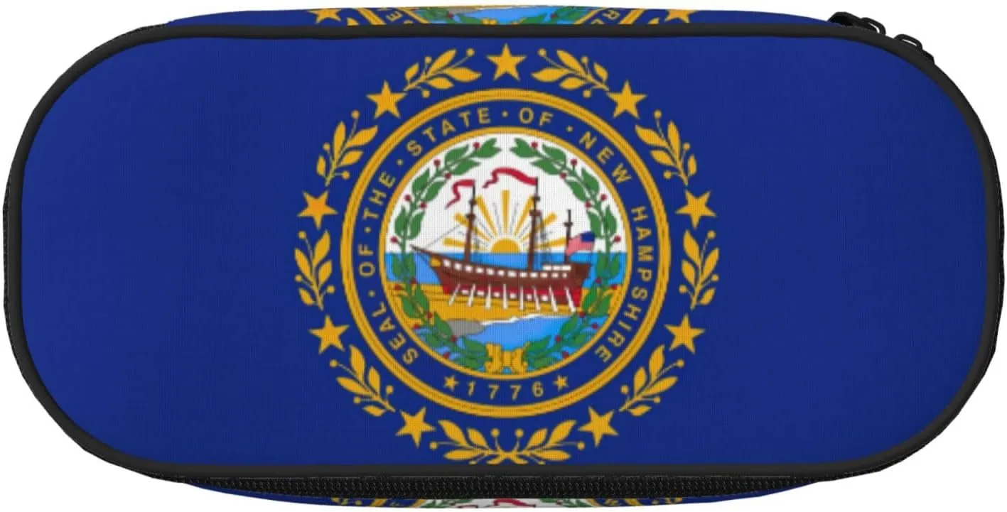 New Hampshire state flag print Large Capacity Pencil Case Black Color,Pen Bags Pencil Pouch Organizer for Office College