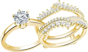 Newshe Jewellery 5A Cz Wedding Rings for Women Engagement Ring Enhancer Band Bridal Set Sterling Silver 1.8Ct Cz Size 4-13
