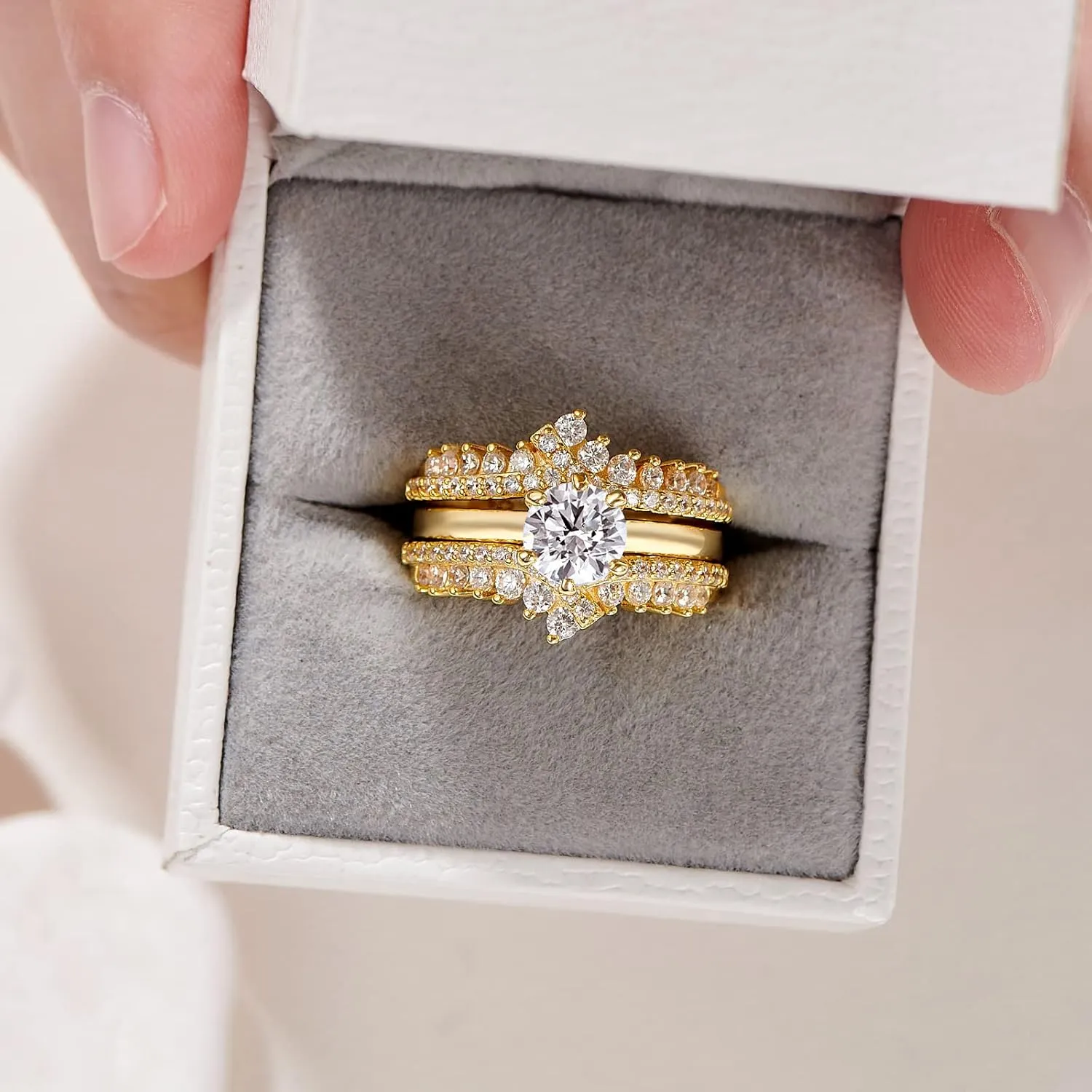 Newshe Jewellery 5A Cz Wedding Rings for Women Engagement Ring Enhancer Band Bridal Set Sterling Silver 1.8Ct Cz Size 4-13