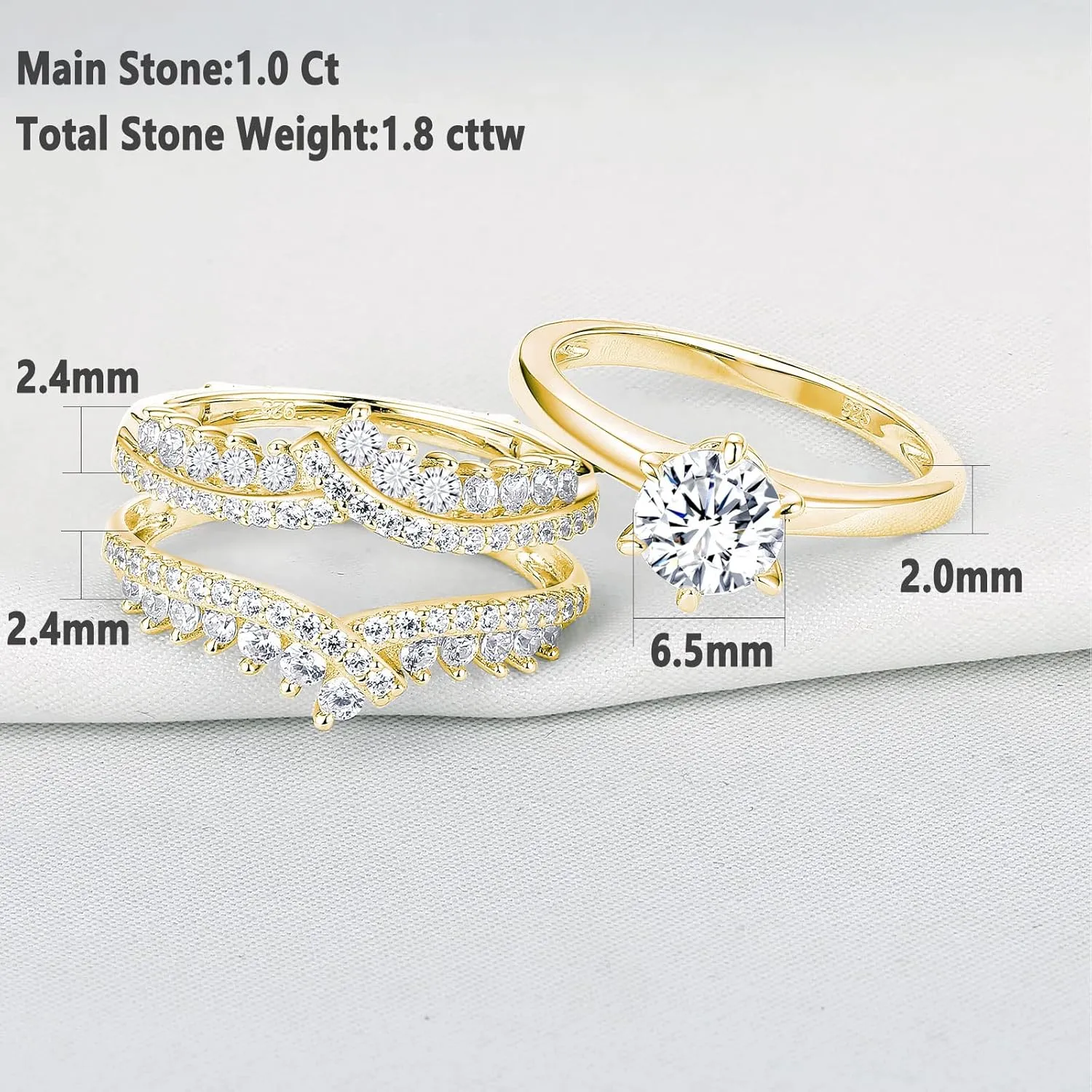 Newshe Jewellery 5A Cz Wedding Rings for Women Engagement Ring Enhancer Band Bridal Set Sterling Silver 1.8Ct Cz Size 4-13