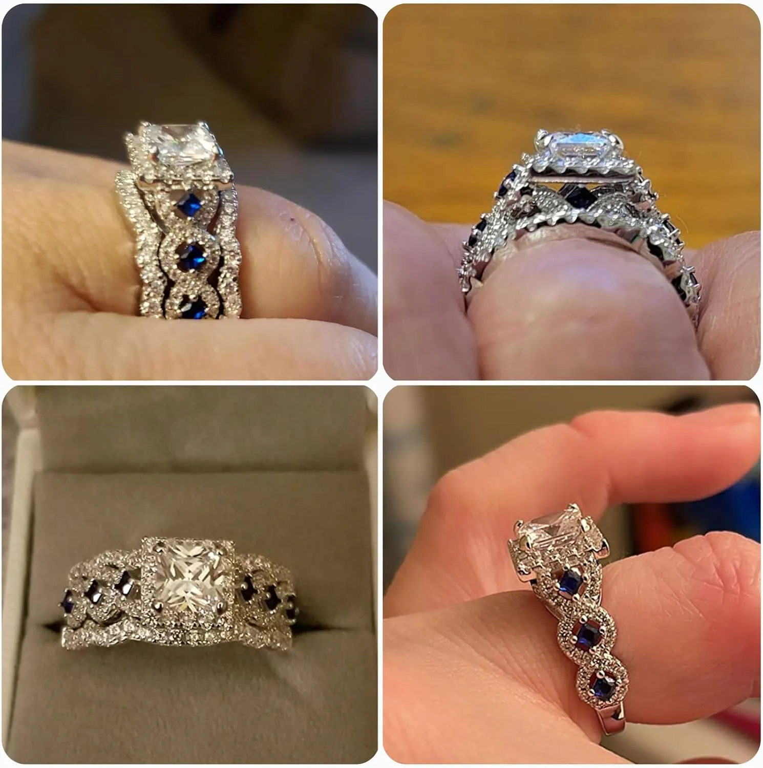 Newshe Jewellery AAAAA CZ 2.5CT 925 Sterling Silver Engagements Rings Wedding Bands for Women 3PCS Bridal Rings Sets Cubic Zirconia Princess Promise Rings for her Size 4-13