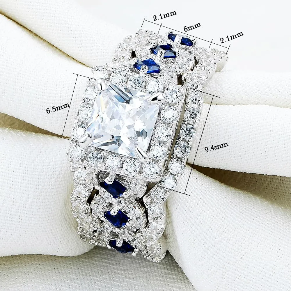 Newshe Jewellery AAAAA CZ 2.5CT 925 Sterling Silver Engagements Rings Wedding Bands for Women 3PCS Bridal Rings Sets Cubic Zirconia Princess Promise Rings for her Size 4-13