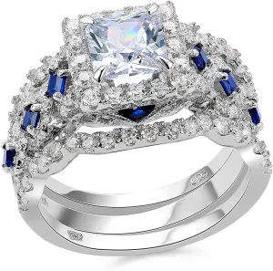 Newshe Jewellery AAAAA CZ 2.5CT 925 Sterling Silver Engagements Rings Wedding Bands for Women 3PCS Bridal Rings Sets Cubic Zirconia Princess Promise Rings for her Size 4-13