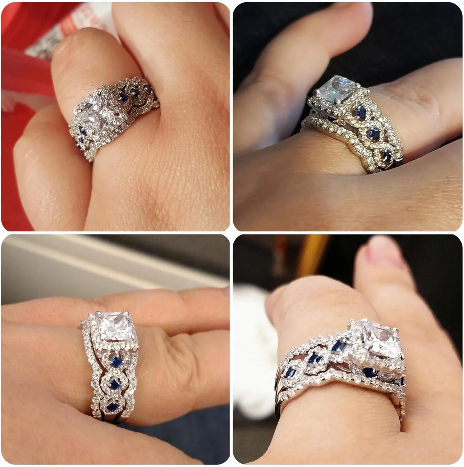 Newshe Jewellery AAAAA CZ 2.5CT 925 Sterling Silver Engagements Rings Wedding Bands for Women 3PCS Bridal Rings Sets Cubic Zirconia Princess Promise Rings for her Size 4-13