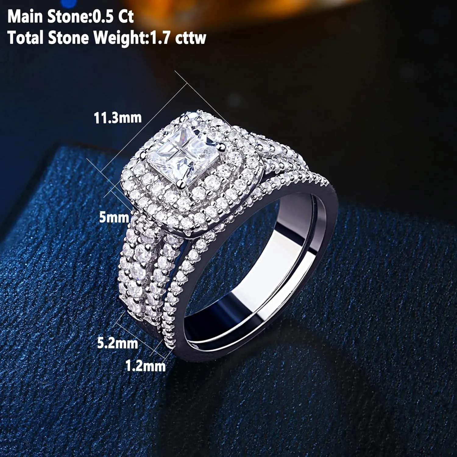 Newshe Jewellery AAAAA Cz Wedding Rings for Women Engagement Ring Sets Sterling Silver 1.7Ct Princess Cross Size 4-13