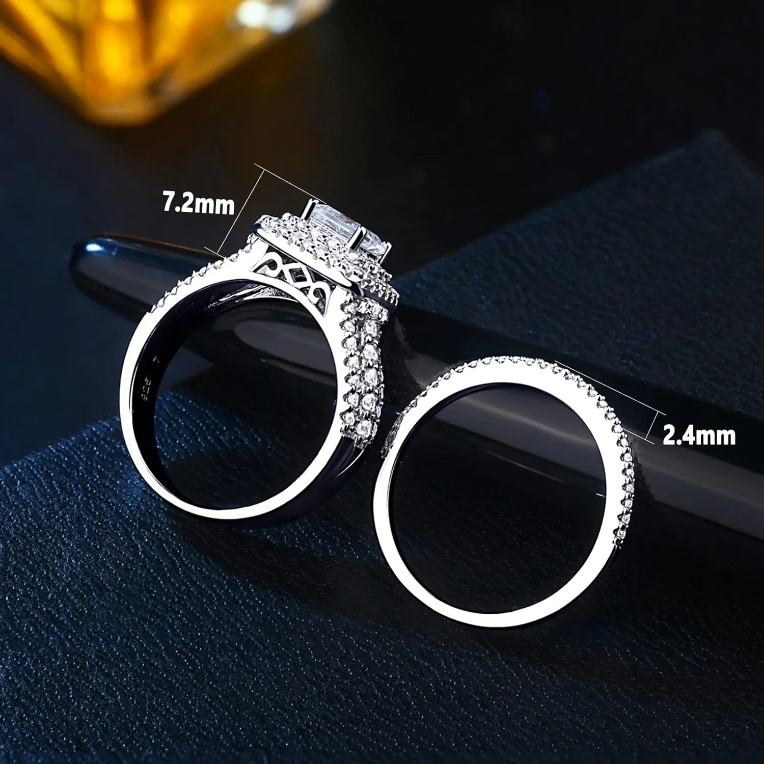 Newshe Jewellery AAAAA Cz Wedding Rings for Women Engagement Ring Sets Sterling Silver 1.7Ct Princess Cross Size 4-13