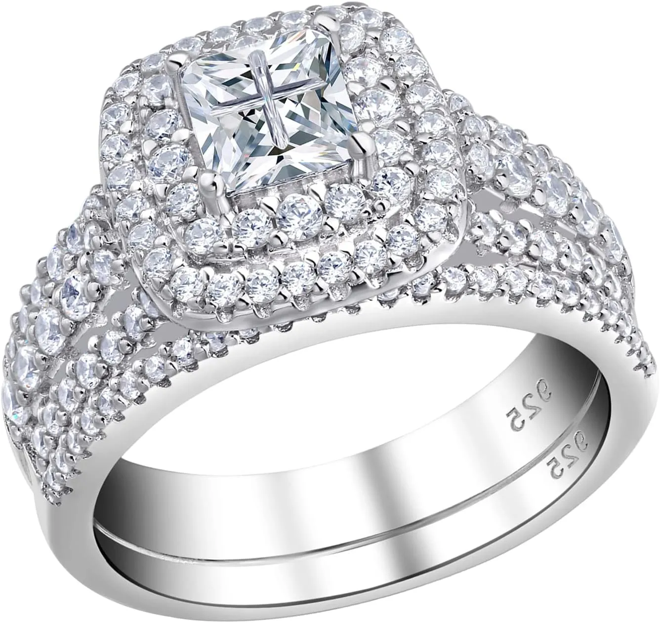 Newshe Jewellery AAAAA Cz Wedding Rings for Women Engagement Ring Sets Sterling Silver 1.7Ct Princess Cross Size 4-13