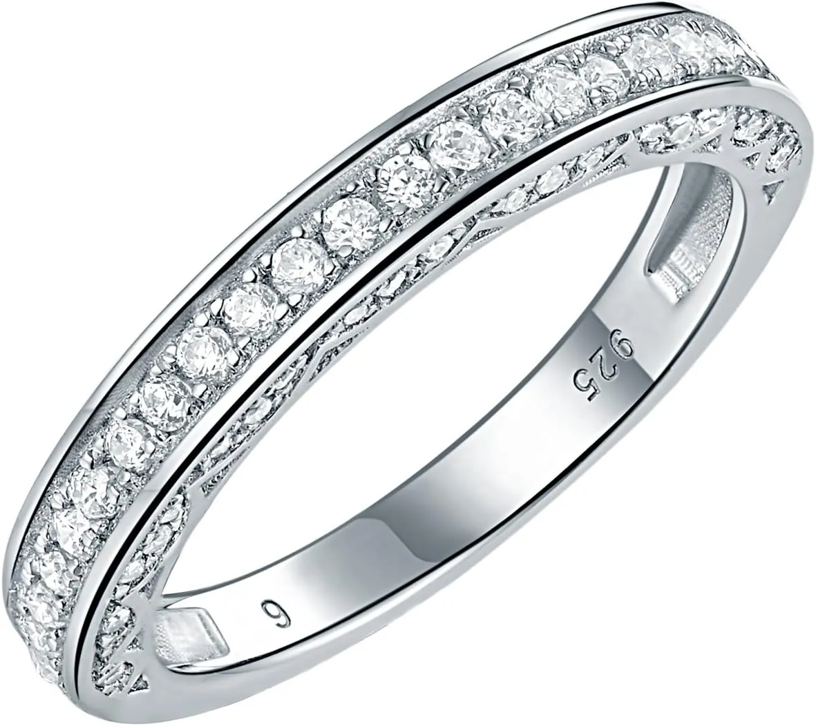 Newshe Jewellery Stackable Band AAAAA Cz Wedding Engagement Ring for Women 925 Sterling Silver Eternity 2.5mm Size 4-13