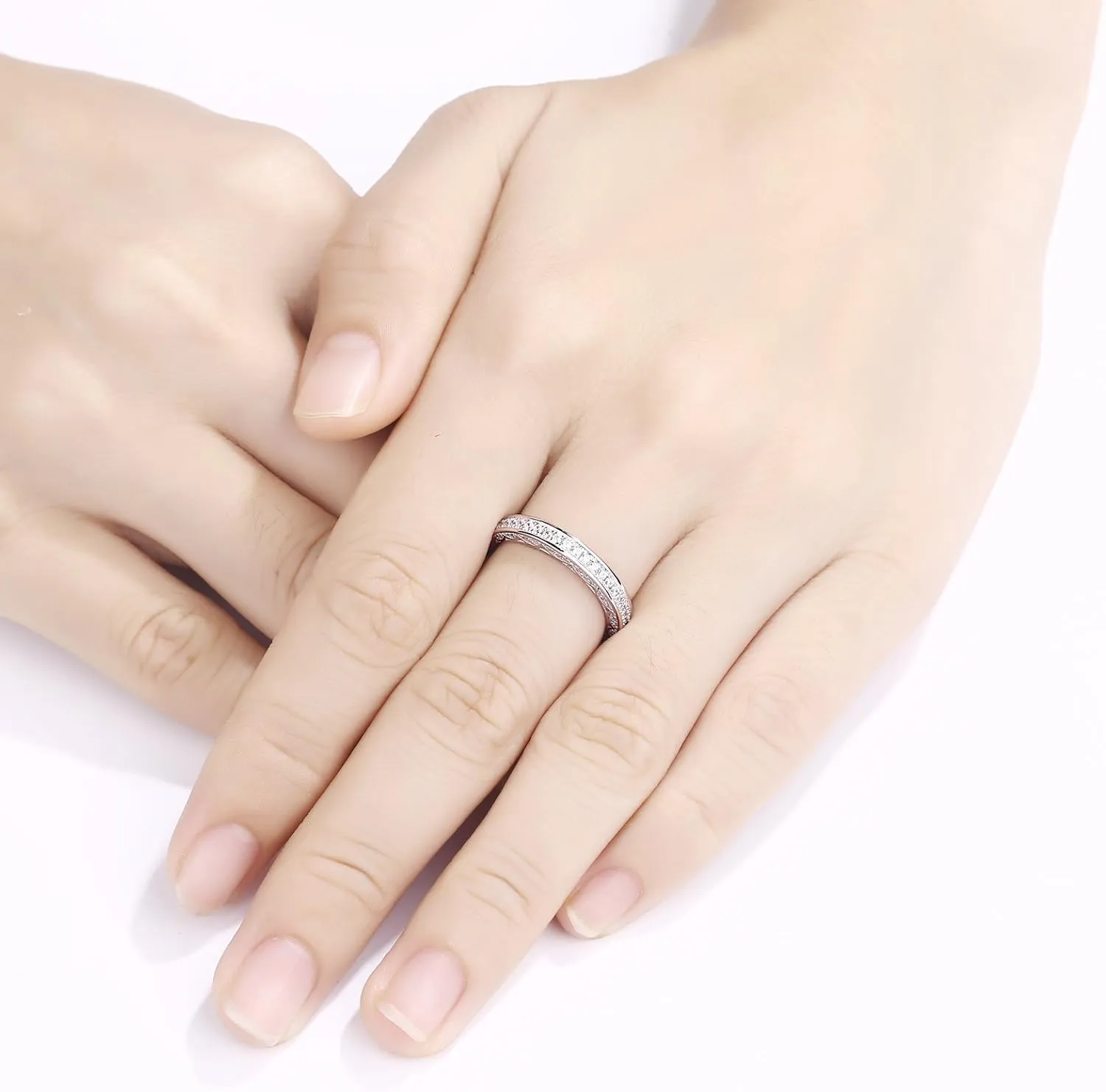 Newshe Jewellery Stackable Band AAAAA Cz Wedding Engagement Ring for Women 925 Sterling Silver Eternity 2.5mm Size 4-13