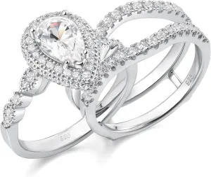 Newshe Wedding Bridal Band Ring Enhancer Engagement Ring Set for Women 925 Sterling Silver 3Ct Pear White Rose Gold 5A Cz Size 4-13