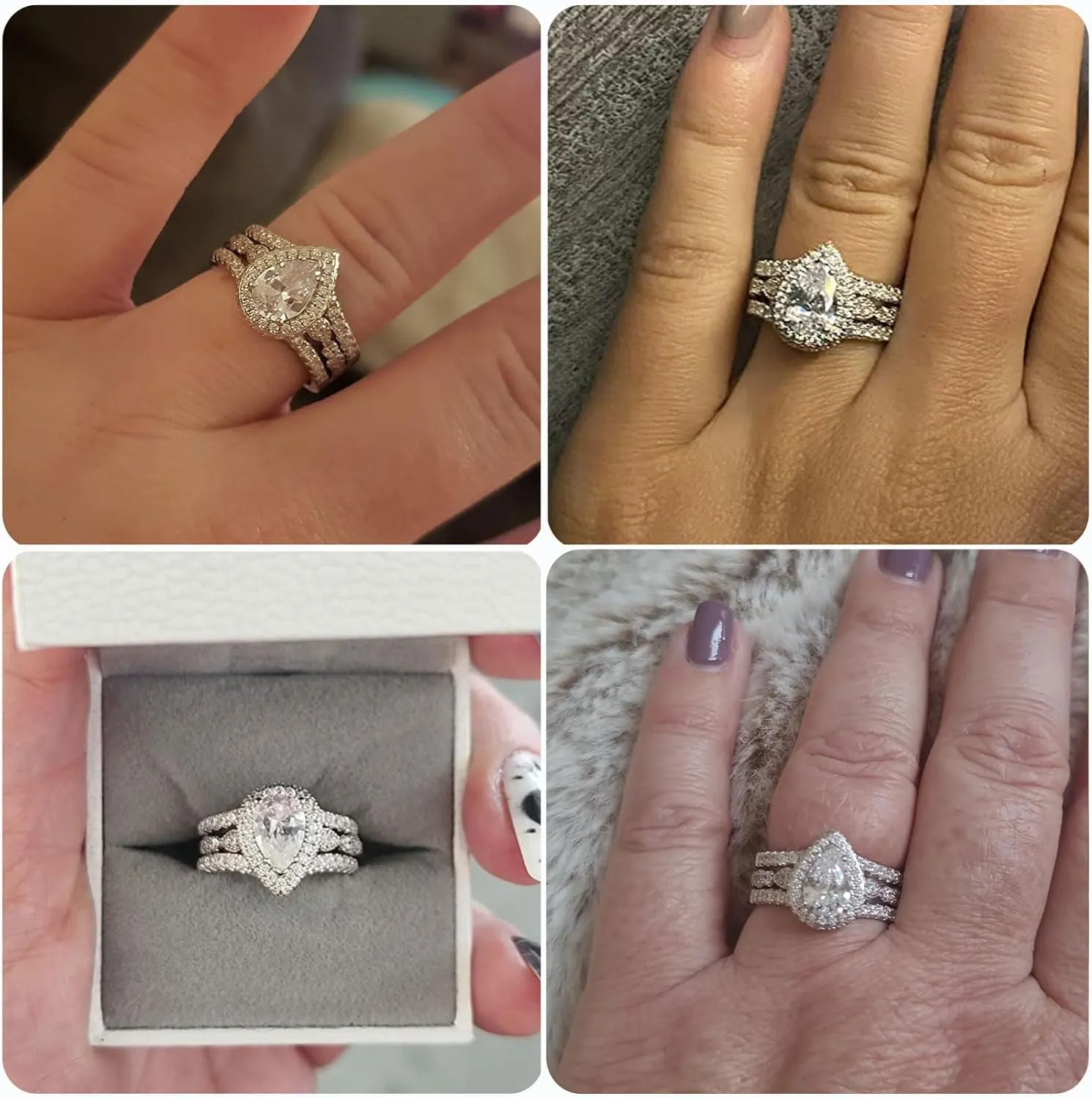Newshe Wedding Bridal Band Ring Enhancer Engagement Ring Set for Women 925 Sterling Silver 3Ct Pear White Rose Gold 5A Cz Size 4-13