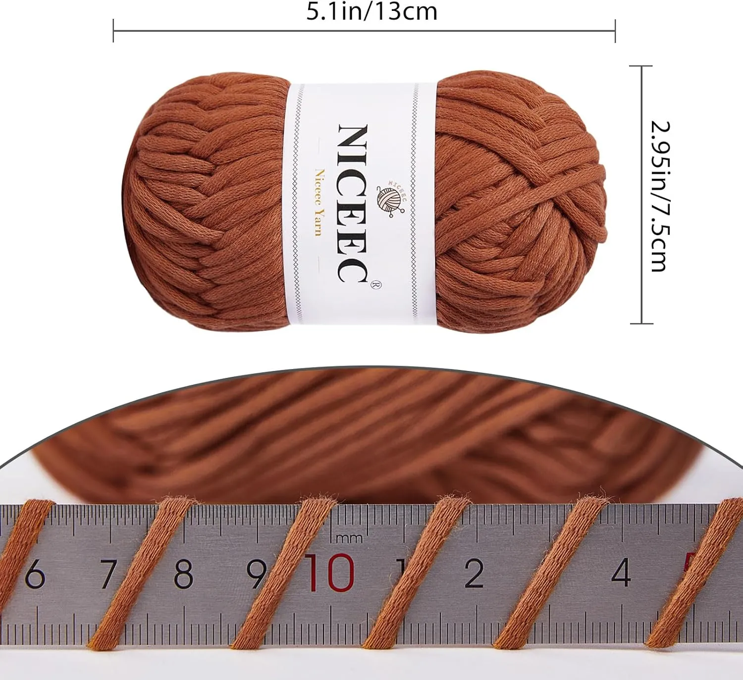 NICEEC 4 Skeins Soft Cotton-Nylon Blend Yarn for Crochet & Knitting - Easy-Use, Beginner Friendly, DIY Craft Yarn - Total Length 220yds (7.1oz) - Caramel