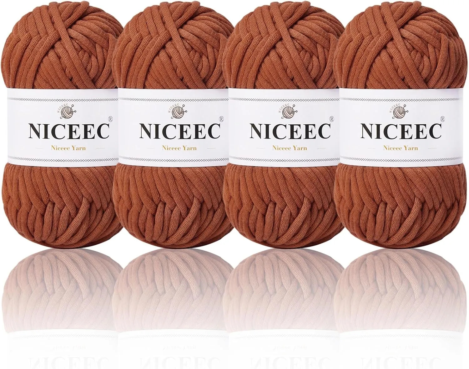 NICEEC 4 Skeins Soft Cotton-Nylon Blend Yarn for Crochet & Knitting - Easy-Use, Beginner Friendly, DIY Craft Yarn - Total Length 220yds (7.1oz) - Caramel