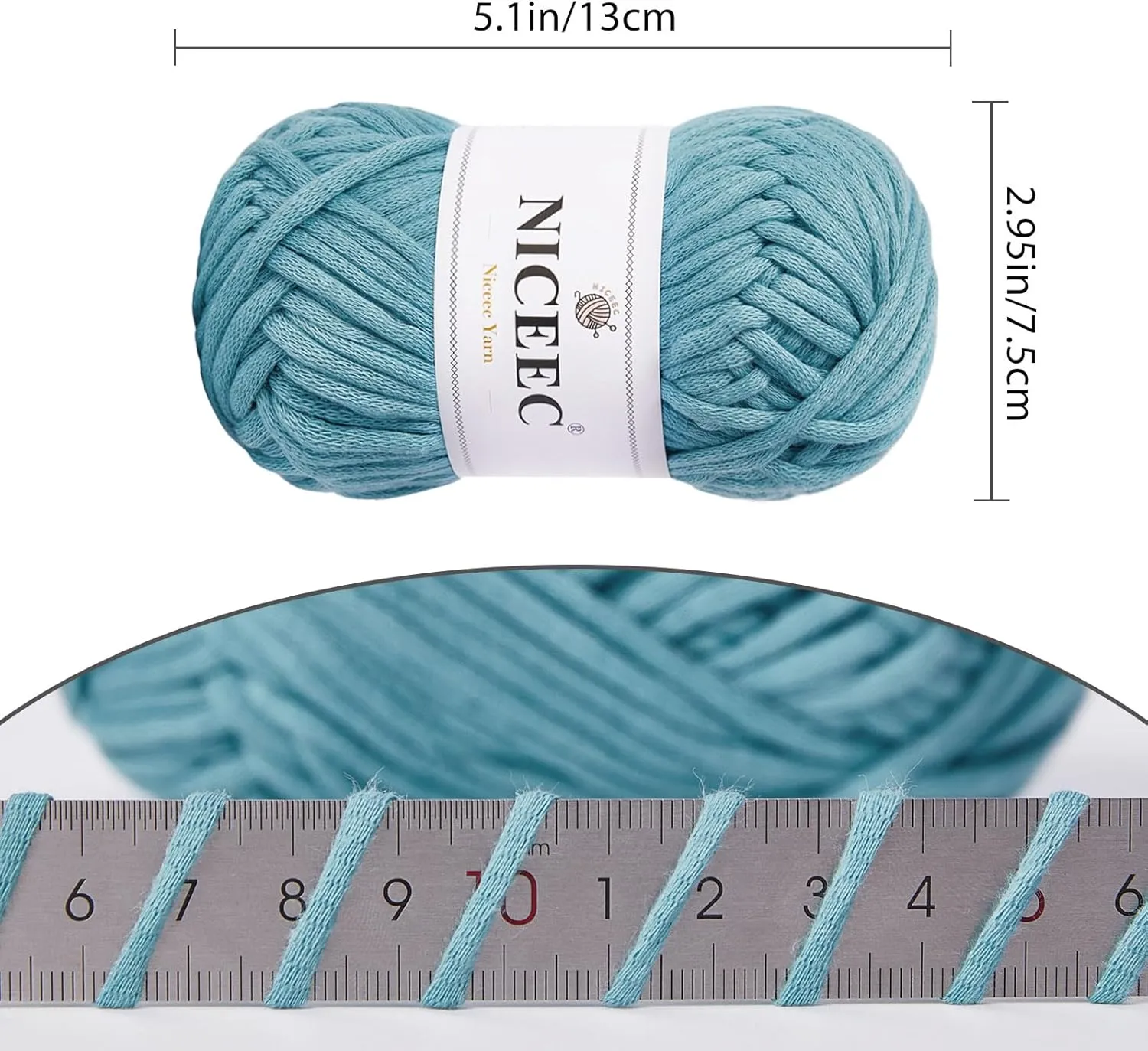 NICEEC 4 Skeins Soft Cotton-Nylon Blend Yarn for Crochet & Knitting - Easy-Use, Beginner Friendly, DIY Craft Yarn - Total Length 220yds (7.1oz) - Dusty Blue
