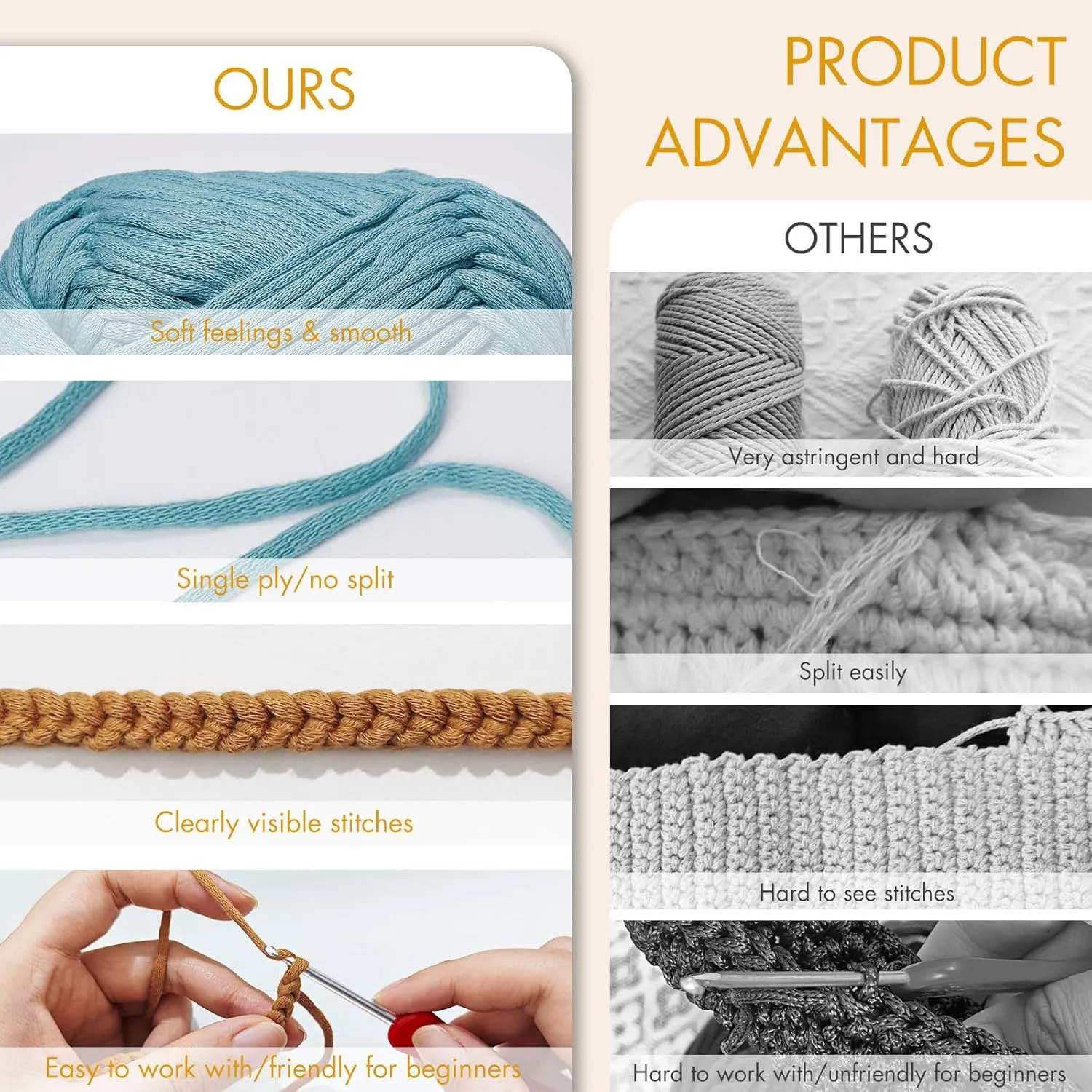 NICEEC 4 Skeins Soft Cotton-Nylon Blend Yarn for Crochet & Knitting - Easy-Use, Beginner Friendly, DIY Craft Yarn - Total Length 220yds (7.1oz) - Dusty Blue