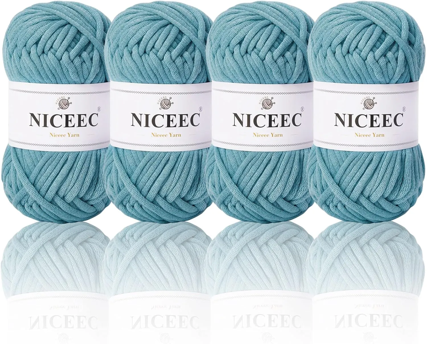 NICEEC 4 Skeins Soft Cotton-Nylon Blend Yarn for Crochet & Knitting - Easy-Use, Beginner Friendly, DIY Craft Yarn - Total Length 220yds (7.1oz) - Dusty Blue