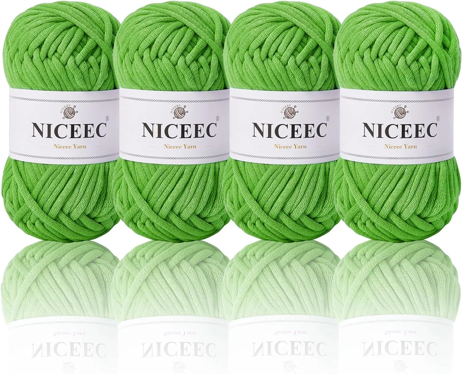 NICEEC 4 Skeins Soft Cotton-Nylon Blend Yarn for Crochet & Knitting - Easy-Use, Beginner Friendly, DIY Craft Yarn - Total Length 220yds (7.1oz) - Green