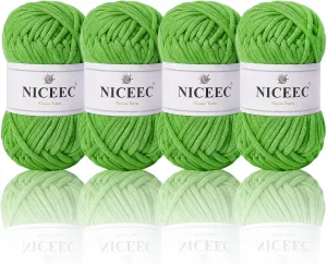 NICEEC 4 Skeins Soft Cotton-Nylon Blend Yarn for Crochet & Knitting - Easy-Use, Beginner Friendly, DIY Craft Yarn - Total Length 220yds (7.1oz) - Green