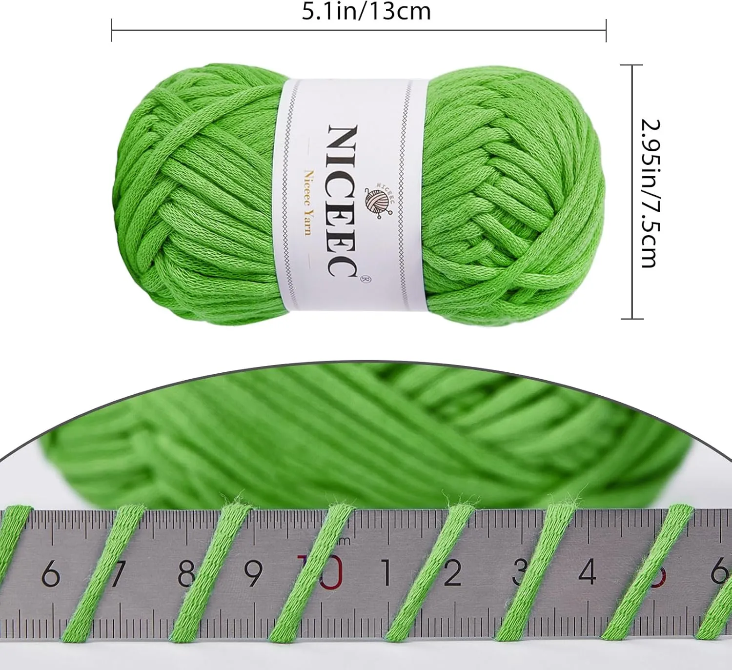 NICEEC 4 Skeins Soft Cotton-Nylon Blend Yarn for Crochet & Knitting - Easy-Use, Beginner Friendly, DIY Craft Yarn - Total Length 220yds (7.1oz) - Green